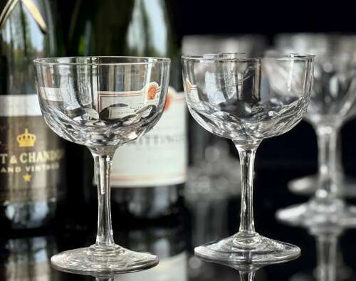 9 Edwardian Champagne Glasses Mixed Set