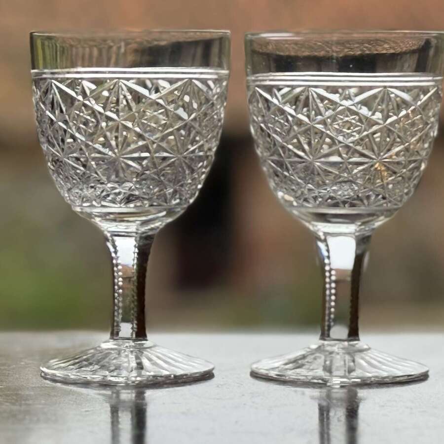 2 Thos Webb Wine Glasses in the Russian Pattern c1930