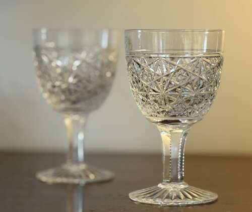 2 Thos Webb Wine Glasses in the Russian Pattern c1930