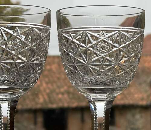 2 Thos Webb Wine Glasses in the Russian Pattern c1930