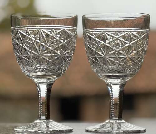 2 Thos Webb Wine Glasses in the Russian Pattern c1930
