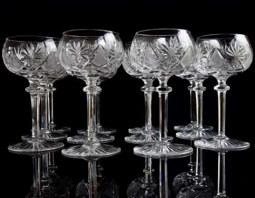 12 Val Saint Lambert Tall Wine Glasses