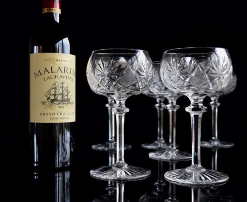 6 Val Saint Lambert Berkanstel large Wine Glasses