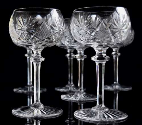 6 Val Saint Lambert Berkanstel large Wine Glasses
