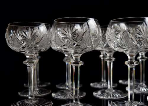 6 Val Saint Lambert Berkanstel large Wine Glasses