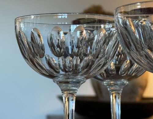 5 Edwardian Champagne Glasses with vertical prisms