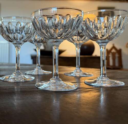 5 Edwardian Champagne Glasses with vertical prisms