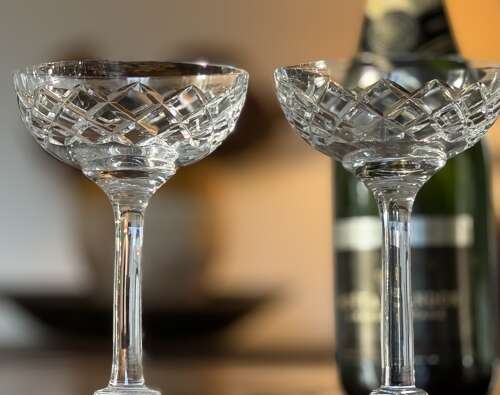 6 tall Champagne Glasses probably Thos Webb c1920s