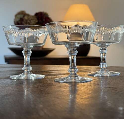 3 Champagne Glasses by Baccarat c 1920