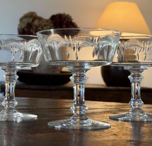 3 Champagne Glasses by Baccarat c 1920