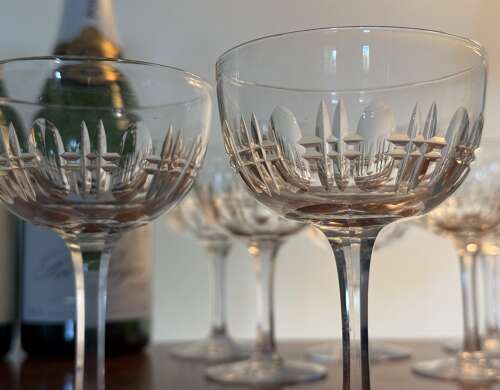 12 Val Saint Lambert Art Deco Champagne Glasses c1930
