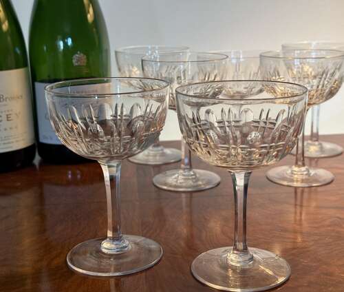 12 Val Saint Lambert Art Deco Champagne Glasses c1930