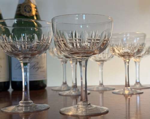 12 Val Saint Lambert Art Deco Champagne Glasses c1930