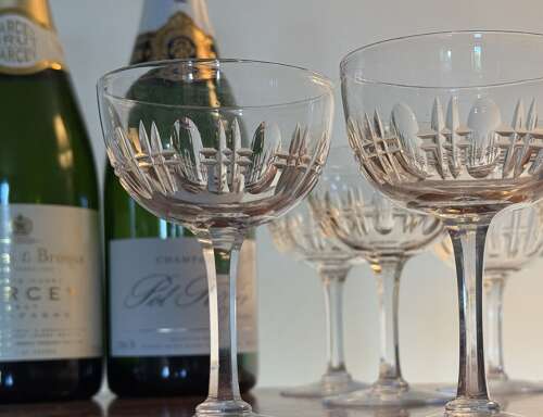 12 Val Saint Lambert Art Deco Champagne Glasses c1930
