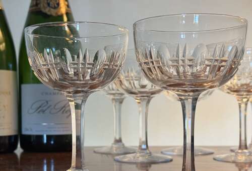 12 Val Saint Lambert Art Deco Champagne Glasses c1930