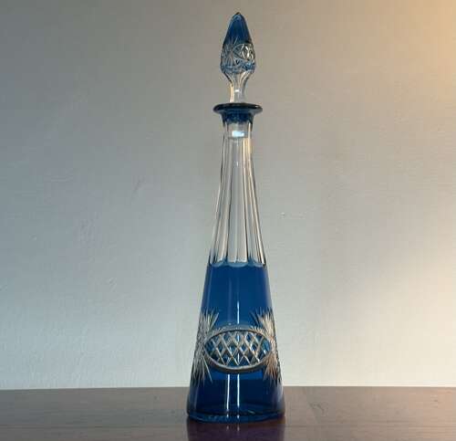 Val Saint Lambert Liqueur Decanter in Blue  c1930