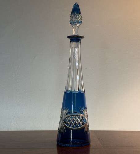 Val Saint Lambert Liqueur Decanter in Blue c1930