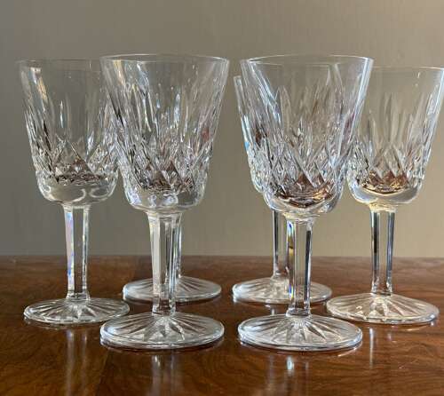 6 Waterford Crystal Lismore White Wine Glasses 5 1/2