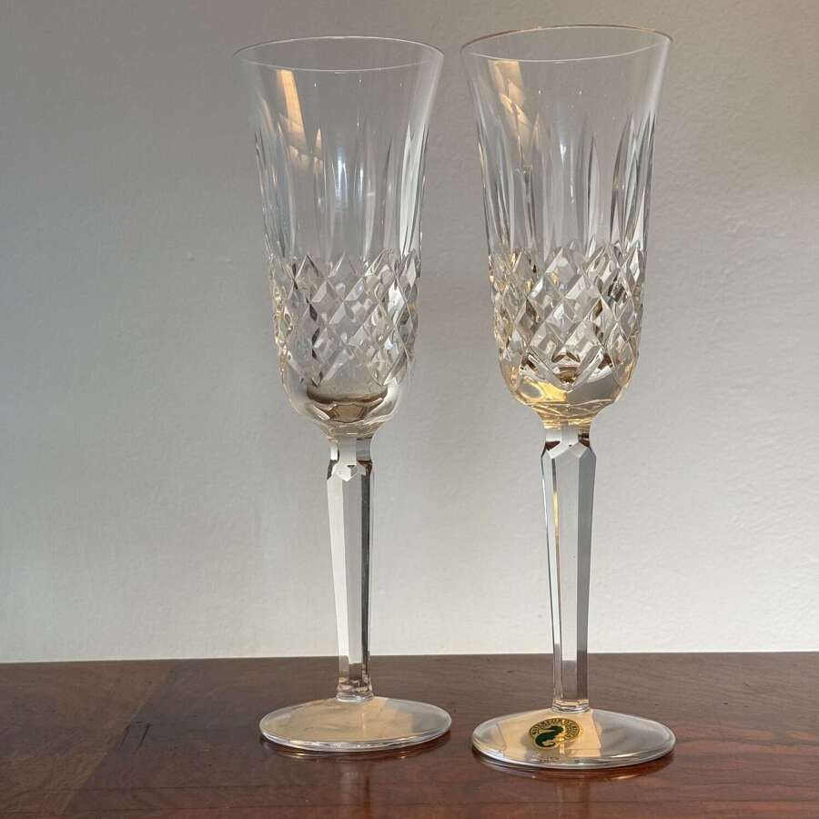 2 Waterford Crystal Kelsey Champagne Flutes unused