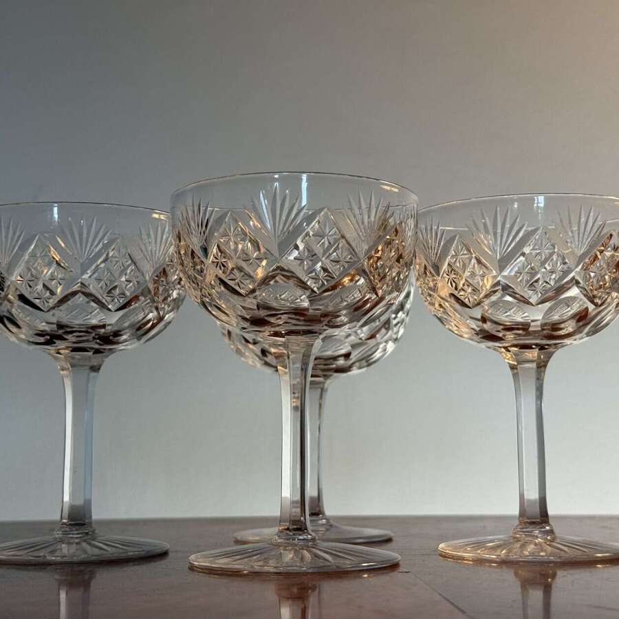 4 Webb Corbett Champagne Coupes c 1930s
