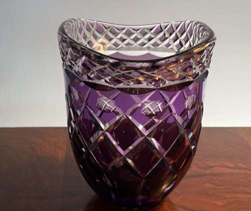 Val Saint Lambert Amethyst Sleeve Vase Mid Century