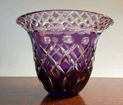 Val Saint Lambert Amethyst Sleeve Vase Mid Century