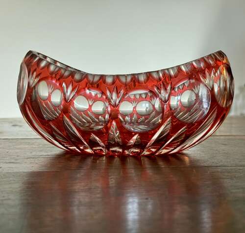Nachmann Crystal Ruby Boat Vase c1950