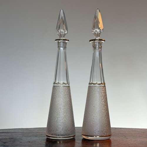 Pair of St Louis Crystal Nelly Gilded Liqueur Decanters Belle Epoque