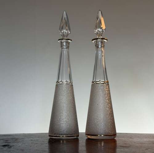 Pair of St Louis Crystal Nelly Gilded Liqueur Decanters Belle Epoque