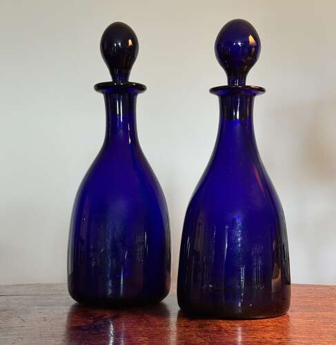 2 Thomas Webb Bristol Blue Mallet Decanters