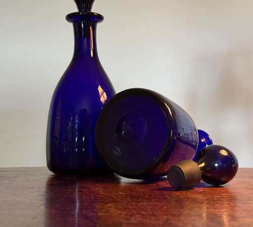 2 Thomas Webb Bristol Blue Mallet Decanters