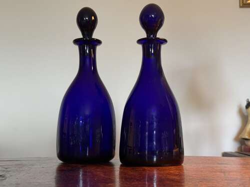 2 Thomas Webb Bristol Blue Mallet Decanters