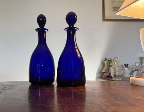 2 Thomas Webb Bristol Blue Mallet Decanters