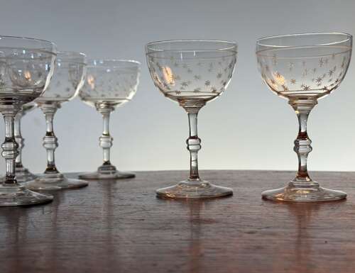 10 Val Saint Lambert Port or Dessert Wine Glasses Star pattern Belle Epoque