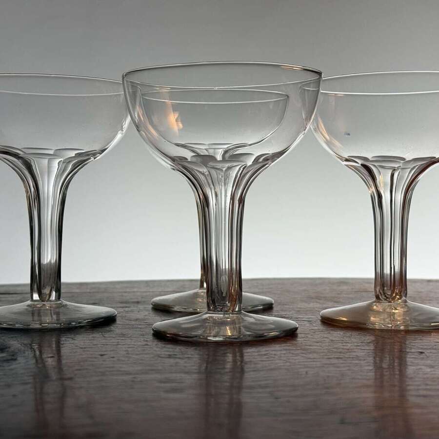 4 Hollow Stem Champagne Glasses c 1920 rare to find