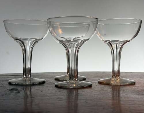 4 Hollow Stem Champagne Glasses c 1920 rare to find