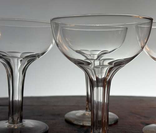 4 Hollow Stem Champagne Glasses c 1920 rare to find