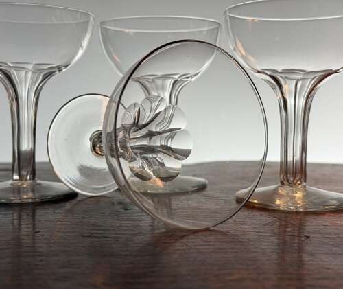 4 Hollow Stem Champagne Glasses c 1920 rare to find