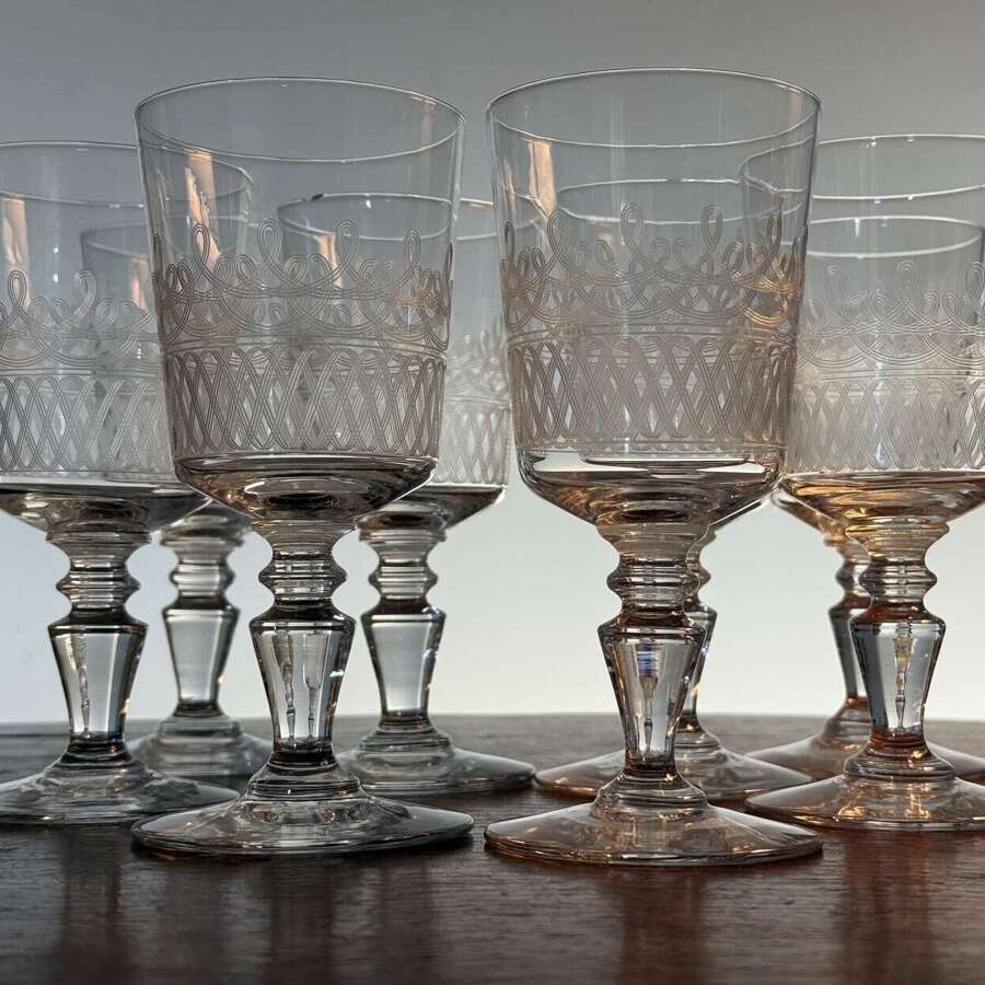 12 large Wine Glasses by Val Saint Lambert to an 1880 Baccarat design