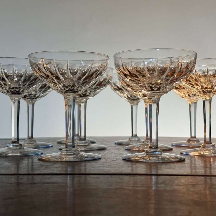 12 Val Saint Lambert Crystal Zermatt Champagne Glasses