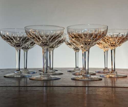 12 Val Saint Lambert Crystal Zermatt Champagne Glasses