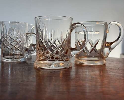 6 x ½ Pint Crystal Beer Mugs from Stourbridge c 1930s