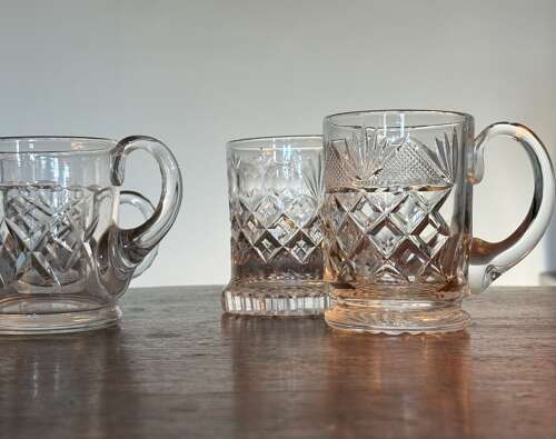 6 x ½ Pint Crystal Beer Mugs from Stourbridge c 1930s