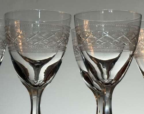 6 Large Val Saint Lambert Wine Glasses c1935